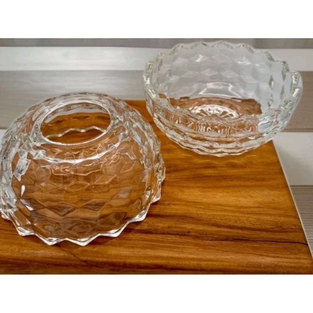 Vintage Fostoria American Fairy Lamp Clear Glass Cube Pattern Candle Holder 2pc - Picture 5 of 8